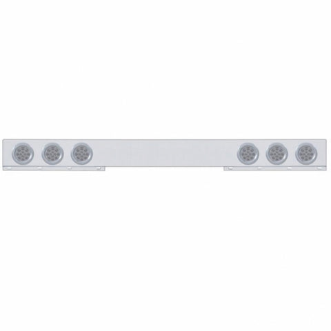 Chrome 1 Piece Rear Light Bar With Six 12 LED 4" Reflector Lights & Bezels - Red LED/Clear Lens