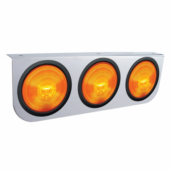 Stainless Light Bracket With 3X 4" Lights & Grommets - Amber Lens
