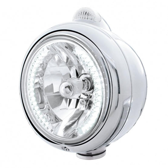 Stainless Steel Guide 682-C Headlight H4 With White LED &amp; LED Signal - Clear Lens