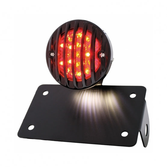 Motorcycle LED "Bobber" Style Horizontal Tail Light With Black Grille Bezel-Red Lens