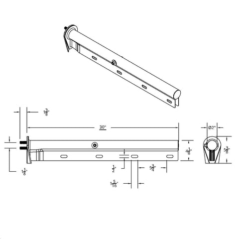 30" Stainless Light Duty Mud Flap Hangers (Open End Cap) - 1-1/8" Bolt Pattern (Pair)