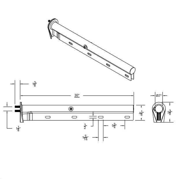 30" Stainless Light Duty Mud Flap Hangers (Open End Cap) - 1-1/8" Bolt Pattern (Pair)
