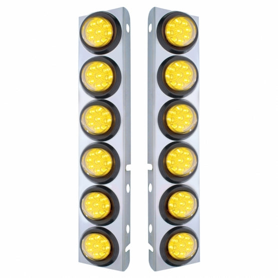 SS Front Air Cleaner Bracket With 12X 9 LED 2" Reflector Lights For Peterbilt-Amber LED &amp; Lens