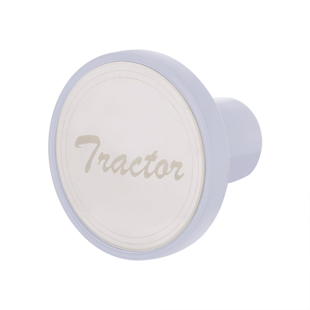 Aluminum Screw-On Air Valve Knob With Stainless Tractor Plaque - Pearl White