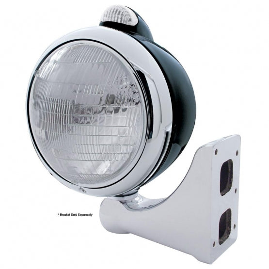 Black Guide 682-C Style Headlight 6014 & LED Turn Signal - Clear Lens