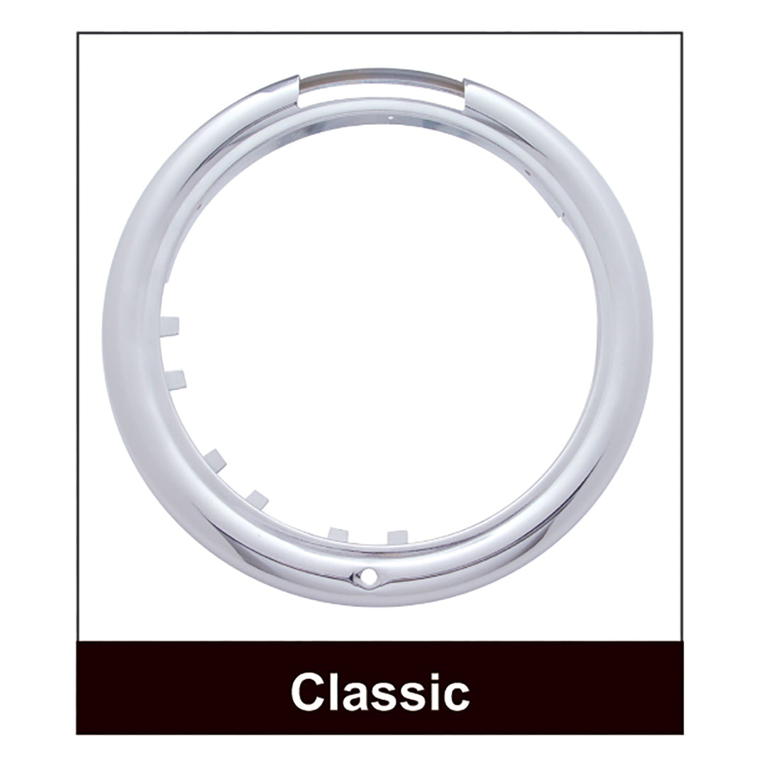 Stainless Steel Classic Half Moon Headlight 6014 Bulb &amp; LED Turn Signal - Clear Lens