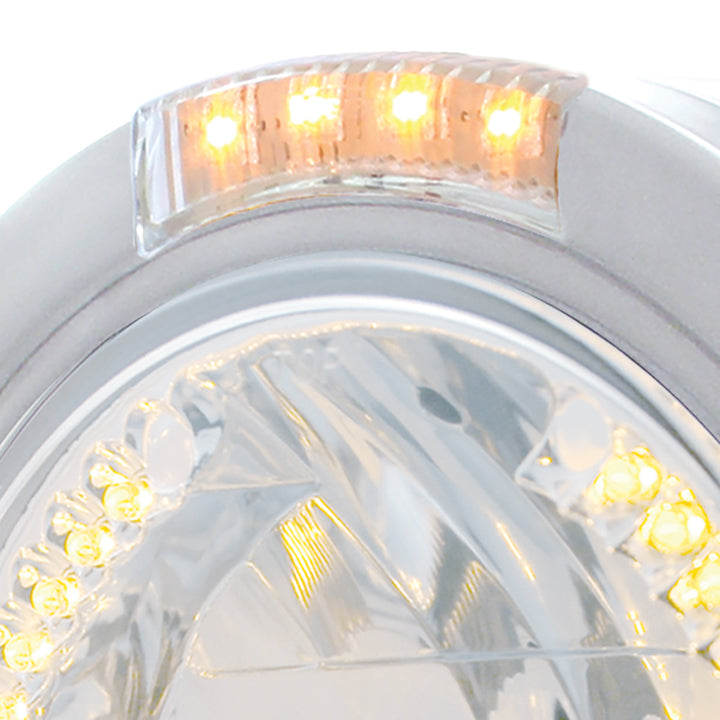 Stainless Steel Bullet Half Moon Headlight H4 With Amber LED &amp; Signal - Clear Lens