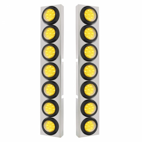 SS Front Air Cleaner Bracket With 14X 9 Amber LED 2" Reflector Lights For KW Trucks -Clear Lens