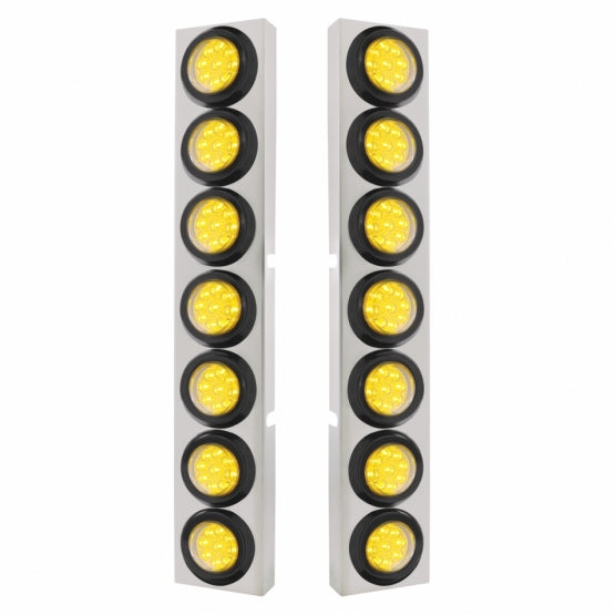 SS Front Air Cleaner Bracket With 14X 9 Amber LED 2" Reflector Lights For KW Trucks -Clear Lens