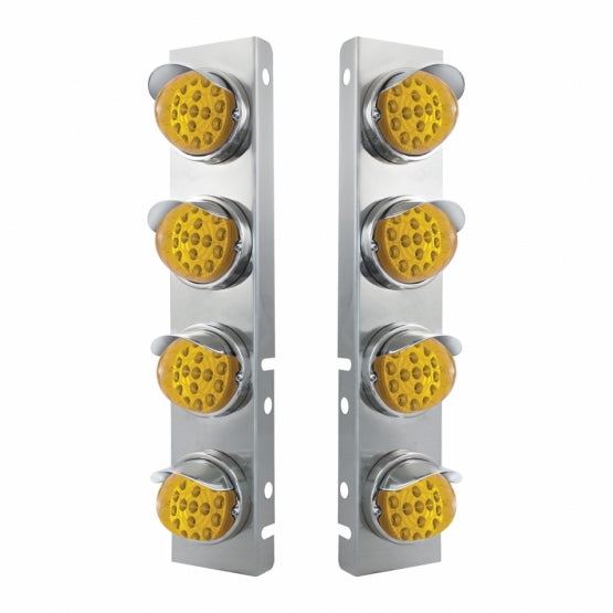 SS Front Air Cleaner Bracket With 8X 17 Amber LED Reflector Lights &amp; SS Visors For Peterbilt-Amber Lens