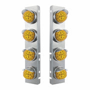 SS Front Air Cleaner Bracket With 8X 17 Amber LED Reflector Lights & SS Visors For Peterbilt-Amber Lens