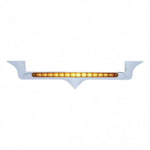 Chrome Hood Emblem Trim With 14 LED Light Bar For Kenworth - Amber LED/Amber Lens