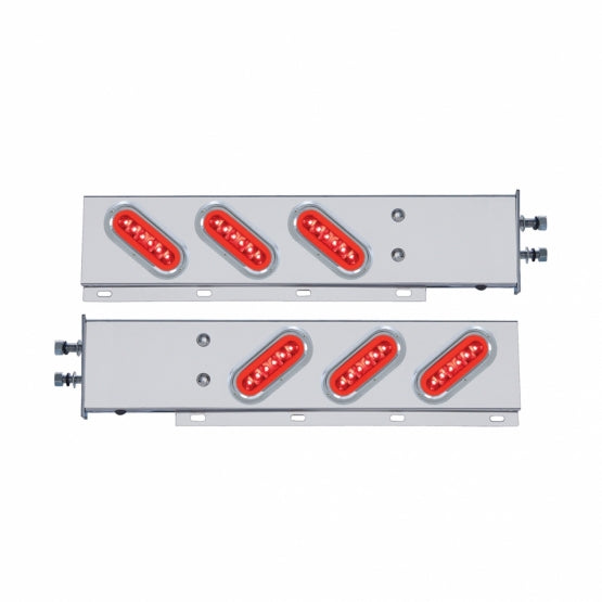 2-1/2" Bolt Pattern SS Spring Loaded Bar With 6X 22 Red LED 6" Oval GloLight &amp; Visor -Red Lens (Pair)