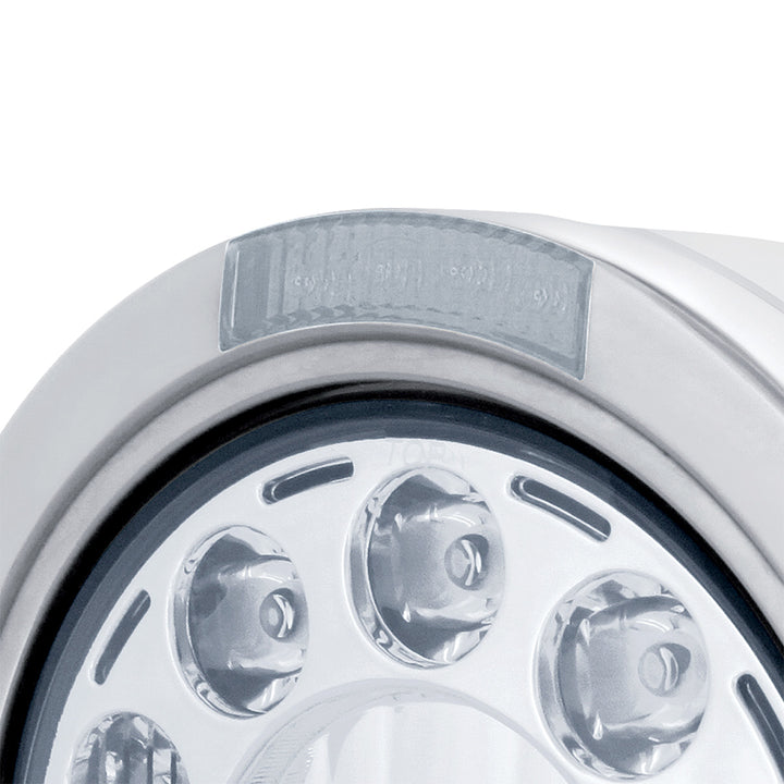Stainless Bullet Half Moon Headlight 11 LED Bulb &amp; LED Signal - Clear Lens