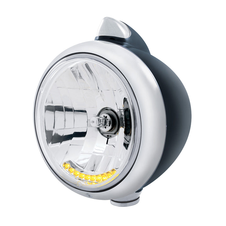 Black Guide 682-C Headlight H4 With 10 Amber LED &amp; Original Style LED Signal-Clear Lens