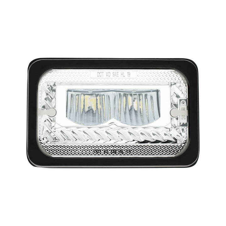 ULTRALIT - Heated 4" X 6" LED Headlight With Glass Lens &amp; Aluminum Housing - High Beam - Chrome