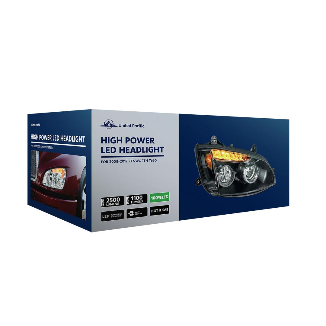 Chrome Full LED Headlight For 2008-2017 Kenworth T660-Driver