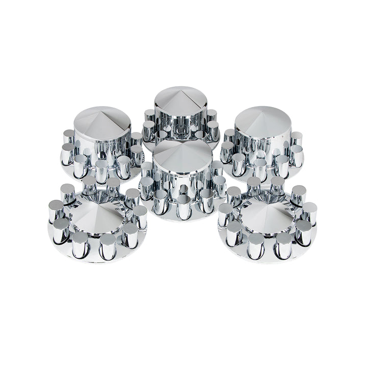 Pointed Axle Cover Combo Kit With 33mm Cylinder Thread-On Nut Covers - Chrome