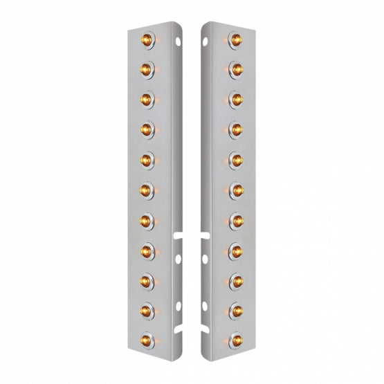 SS Front Air Cleaner Bracket With 22X 2 Amber LED 3/4" Mini Lights &amp; SS Bezels For Peterbilt-Clear Lens