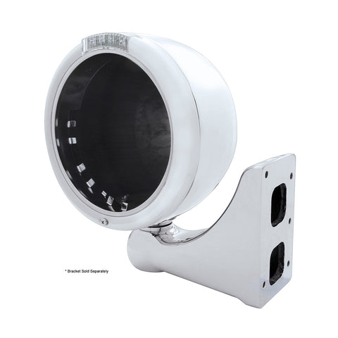 Stainless Steel Classic Half Moon Headlight No Bulb With LED Turn Signal - Clear Lens