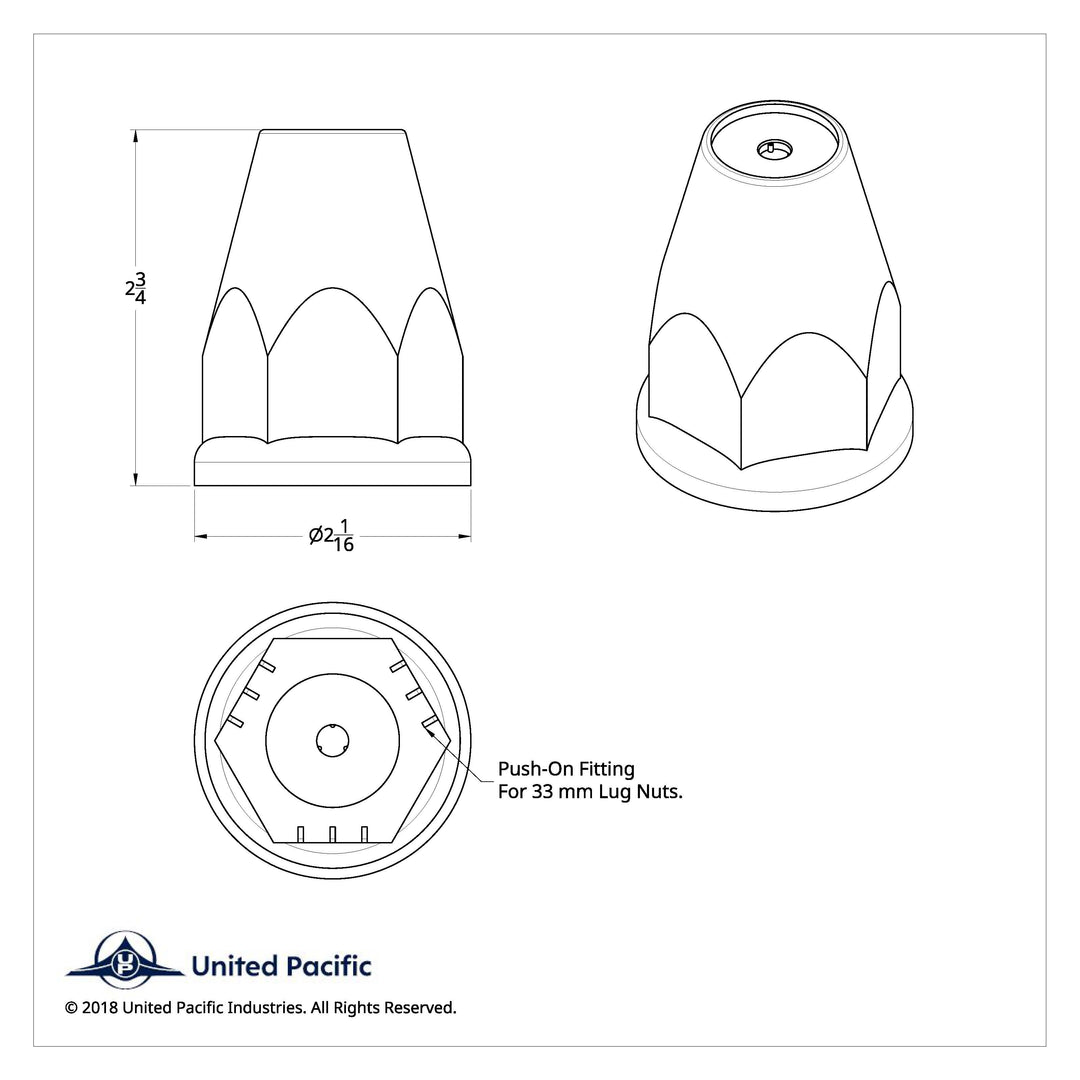 33mm X 2-3/4" Chrome Plastic Nut Covers With Flange - Push-On -Red Reflector (20-Pack)
