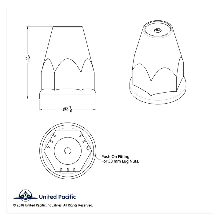 33mm X 2-3/4" Chrome Plastic Nut Covers With Flange - Push-On -Red Reflector (20-Pack)