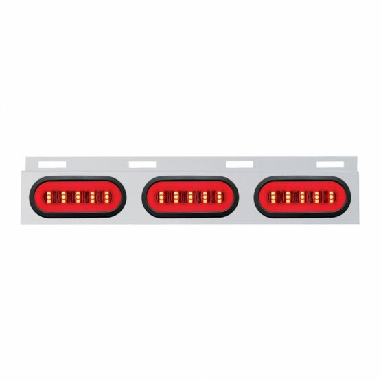 Stainless Top Mud Flap Bracket With 3X 22 LED 6" Oval GloLight & Grommet - Red LED/Clear Lens (Each)