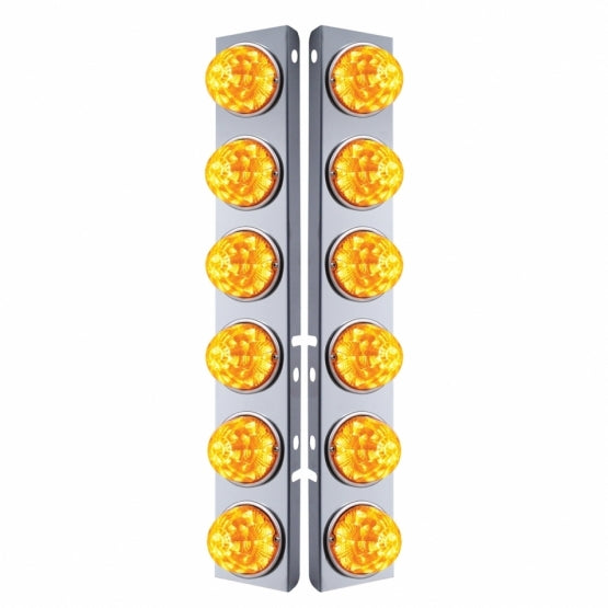 SS Front Air Cleaner Bracket W/12X 17 Amber LED Refl. Watermelon Lights &amp; SS Bezels For Peterbilt-Amber Lens (Pair)