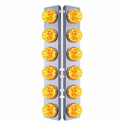 SS Front Air Cleaner Bracket W/12X 17 Amber LED Refl. Watermelon Lights & SS Bezels For Peterbilt-Amber Lens (Pair)