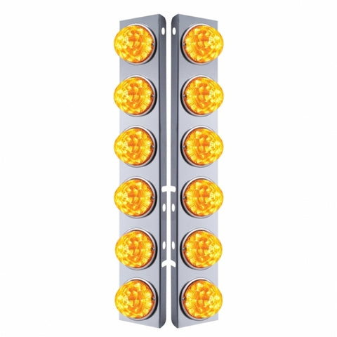 SS Front Air Cleaner Bracket W/12X 17 Amber LED Refl. Watermelon Lights & SS Bezels For Peterbilt-Amber Lens (Pair)