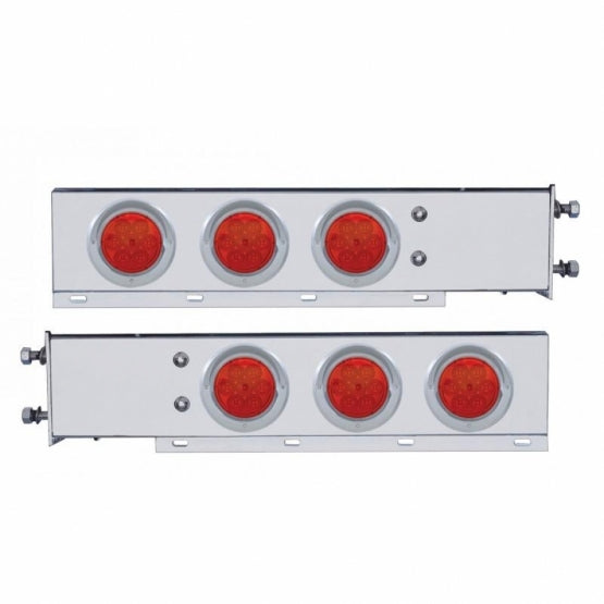 2-1/2" Bolt Pattern SS Spring Loaded Bar With 6X 4" 7 LED Lights &amp; Visors -Red LED &amp; Lens (Pair)