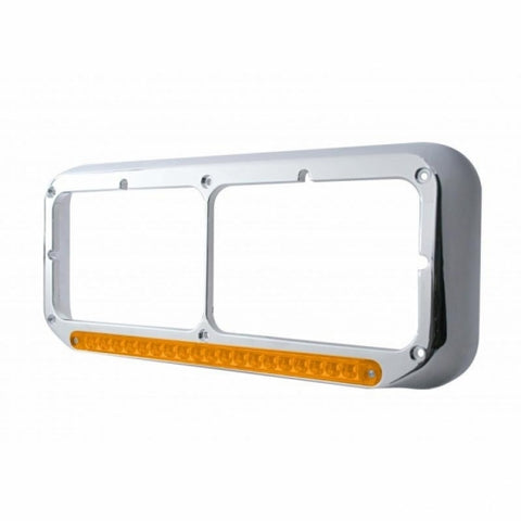 Rectangular Dual Headlight Bezel With LED Sequential Light Bar (Driver) - Amber LED/Amber Lens