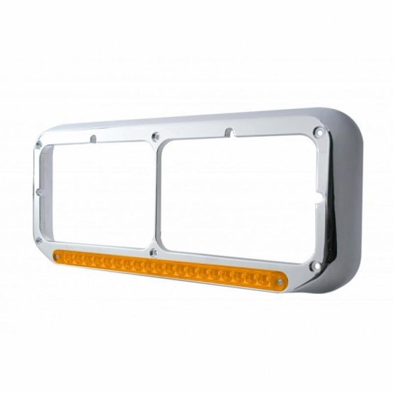 Rectangular Dual Headlight Bezel With LED Sequential Light Bar (Driver) - Amber LED/Amber Lens