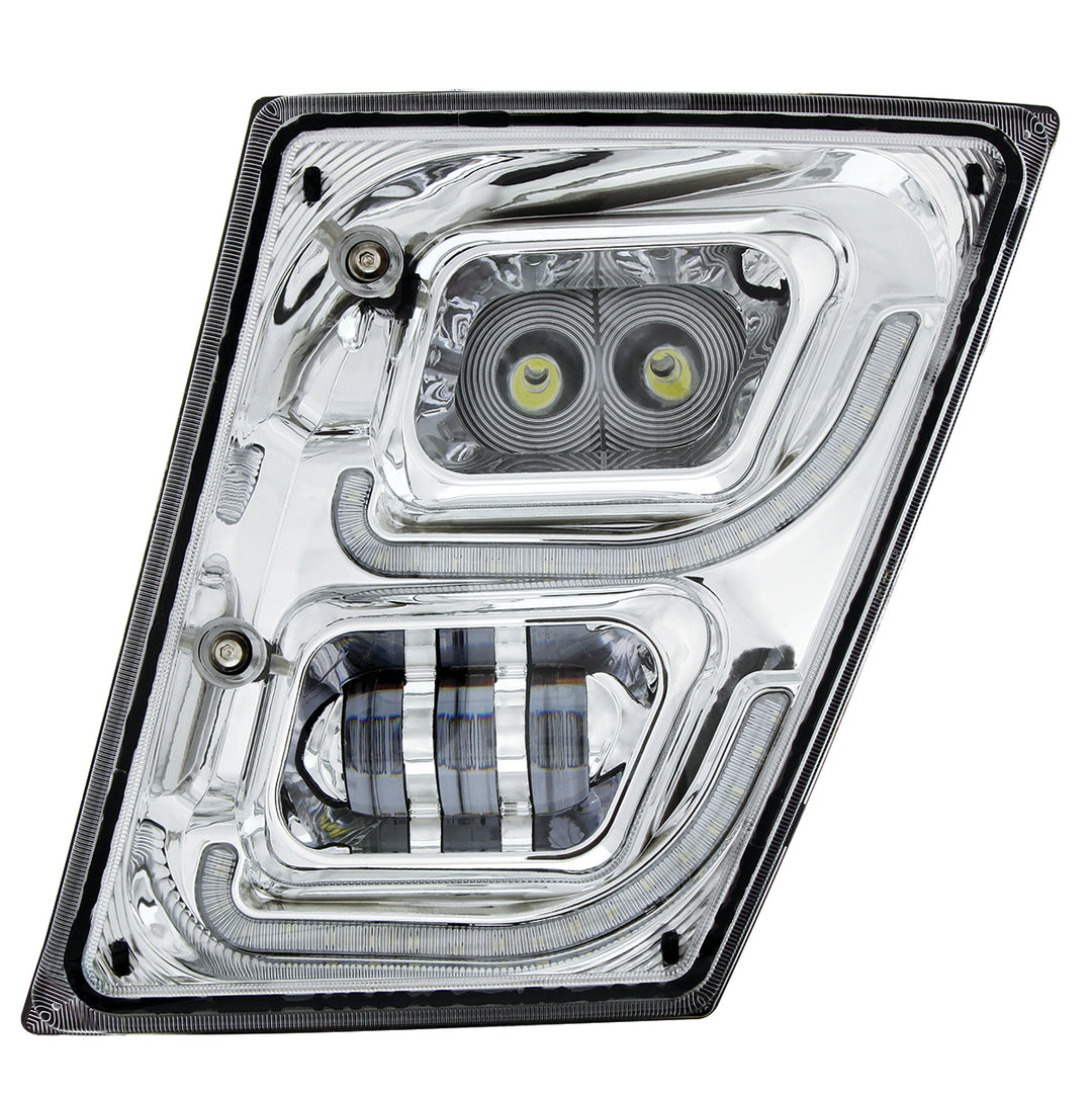 Chrome High Power LED Fog Light With LED DRL &amp; Position Light for 2003-2017 Volvo VN/VNL - Driver