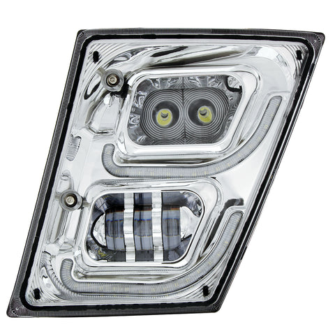 Chrome High Power LED Fog Light With LED DRL & Position Light for 2003-2017 Volvo VN/VNL - Driver