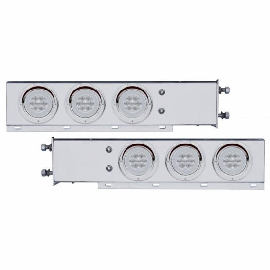 3-3/4" Bolt Pattern SS Spring Loaded Bar With 6X 21 LED 4" GloLight &amp; Visors -Red LED/Clear Lens (Pair)