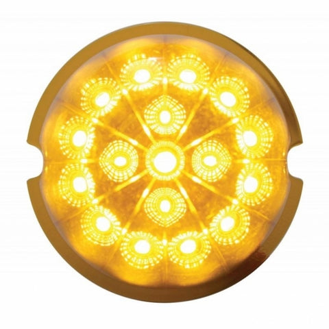 SS Front Air Cleaner Bracket With 8X 17 Amber LED Dual Function Reflector Lights & SS Bezels For Peterbilt-Amber Lens