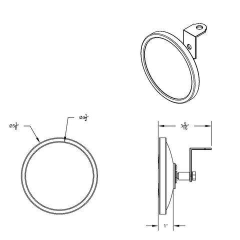 5" 430 Stainless Steel 320R Convex Mirror - Centered Mounting Stud