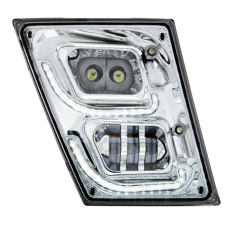Chrome High Power LED Fog Light With LED DRL &amp; Position Light for 2003-2017 Volvo VN/VNL - Passenger