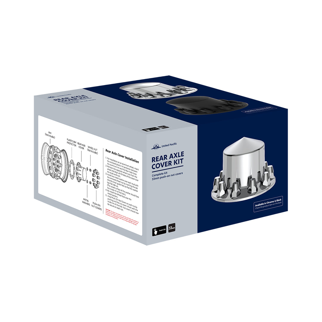 Dome Rear Axle Cover With 33mm Standard Style Push-On Nut Covers - Chrome