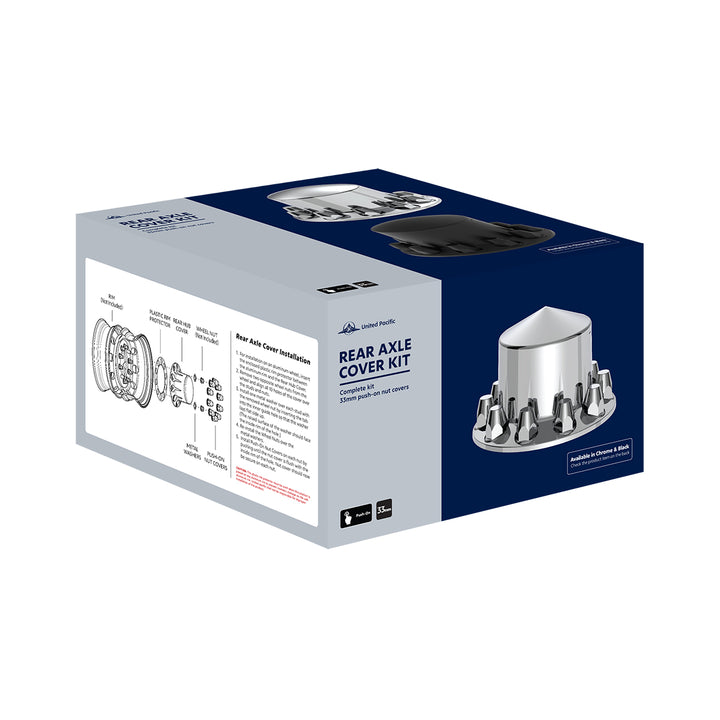 Dome Rear Axle Cover With 33mm Standard Style Push-On Nut Covers - Chrome