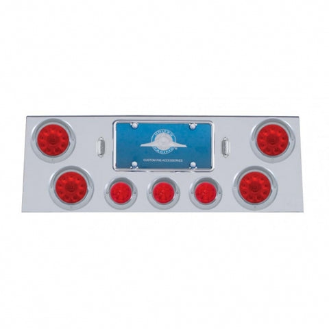 SS Rear Center Panel With 4X 10 LED 4" Light & 3X 13 LED 2-1/2" Beehive Light+Visor-Red LED & Lens
