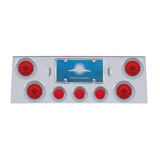 SS Rear Center Panel With 4X 10 LED 4" Light & 3X 13 LED 2-1/2" Beehive Light+Visor-Red LED & Lens
