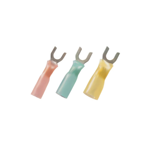12-10 AWG #8 Stud CS Heat Shrink Spade Terminal - Yellow (10-Pack)