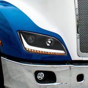 Black Projection Headlight With LED Position & Sequential Signal For 2012-2021 Peterbilt 579- Passenger