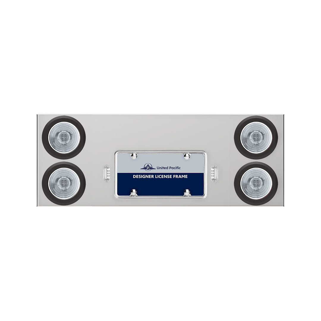 33-3/4" Stainless Rear Center Panel With 4X 13 LED 4" Abyss Lights &amp; Grommets - Red LED/Clear Lens
