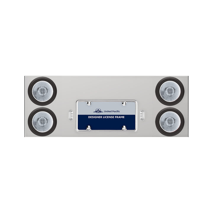 33-3/4" Stainless Rear Center Panel With 4X 13 LED 4" Abyss Lights &amp; Grommets - Red LED/Clear Lens
