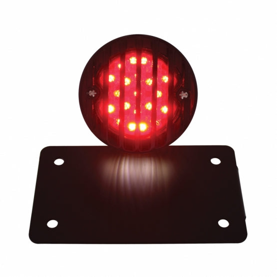 Motorcycle LED "Bobber" Style Horizontal Tail Light With Black Grille Bezel-Red Lens
