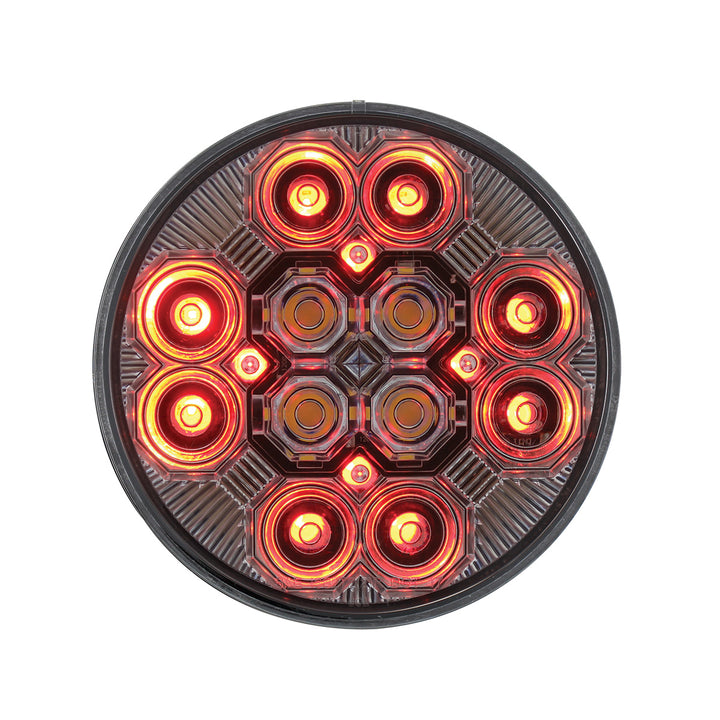 4" Round Combo Light With 12 LED Stop, Turn &amp; Tail &amp; 16 LED Back-Up - Red LED/Clear Lens