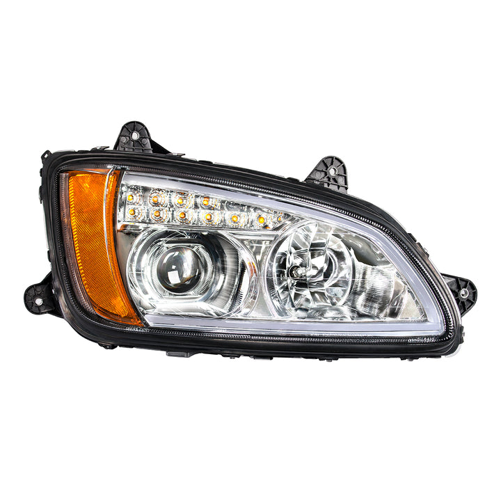 Chrome Projection Headlight With LED Turn Signal &amp; Position Light For 2008-2017 Kenworth T660 - Passenger